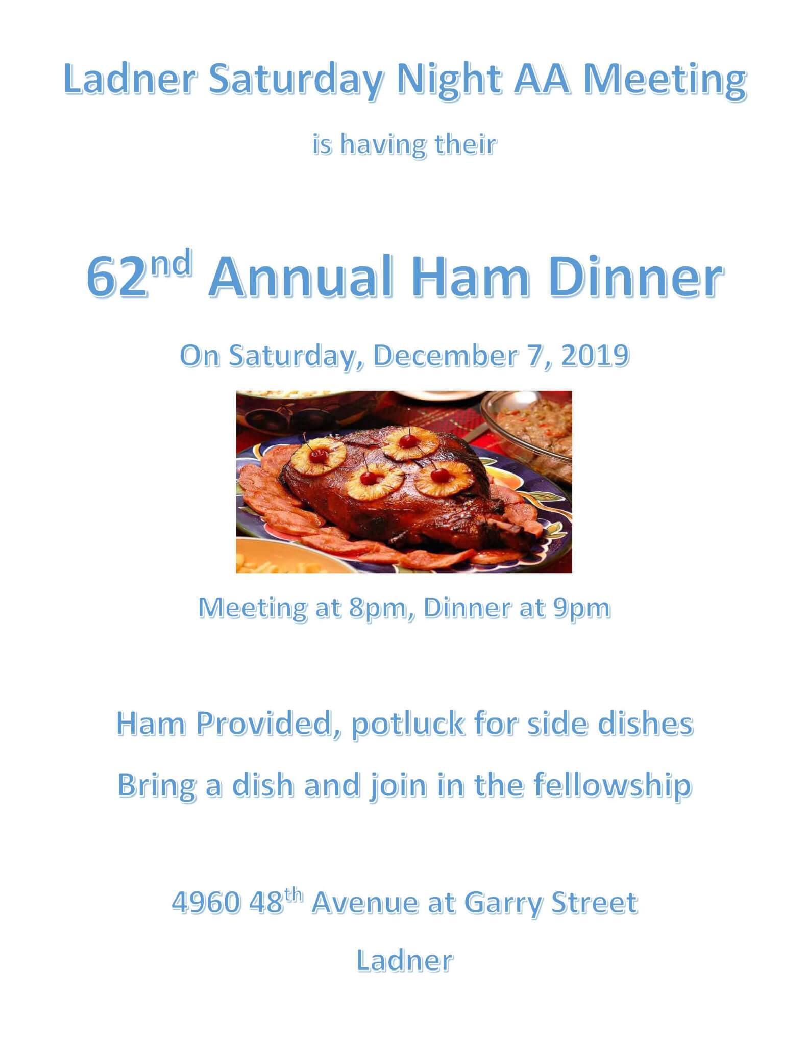 Ladner Saturday Night Aa Meeting 62nd Annual Ham Dinner Greater Vancouver Intergroup Society Aa