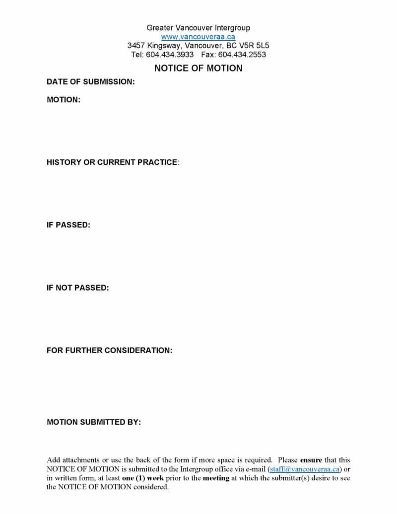 Notice Of Motion Forms Templates